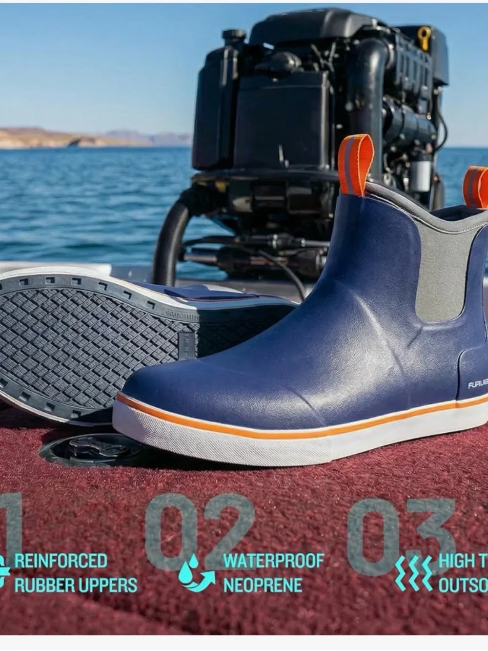 Furuian Men'S Deck Boots Waterproof Ankle Rain Boots Fishing Boots | Anti-Slip R
